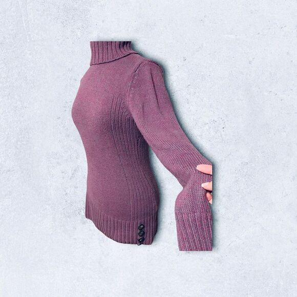 Ruff Hewn Long Sleeve Turtleneck Pink & Gray Cotton Knit Sweater size Medium - Picture 5 of 7